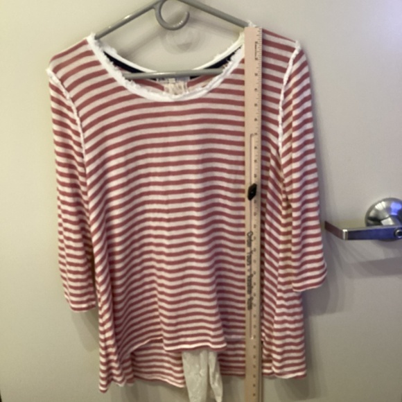 Jolt Pink Striped Hi Low Hem Knit Top XL Lightweight Lace Back Insert Soft Flowy - Picture 8 of 14